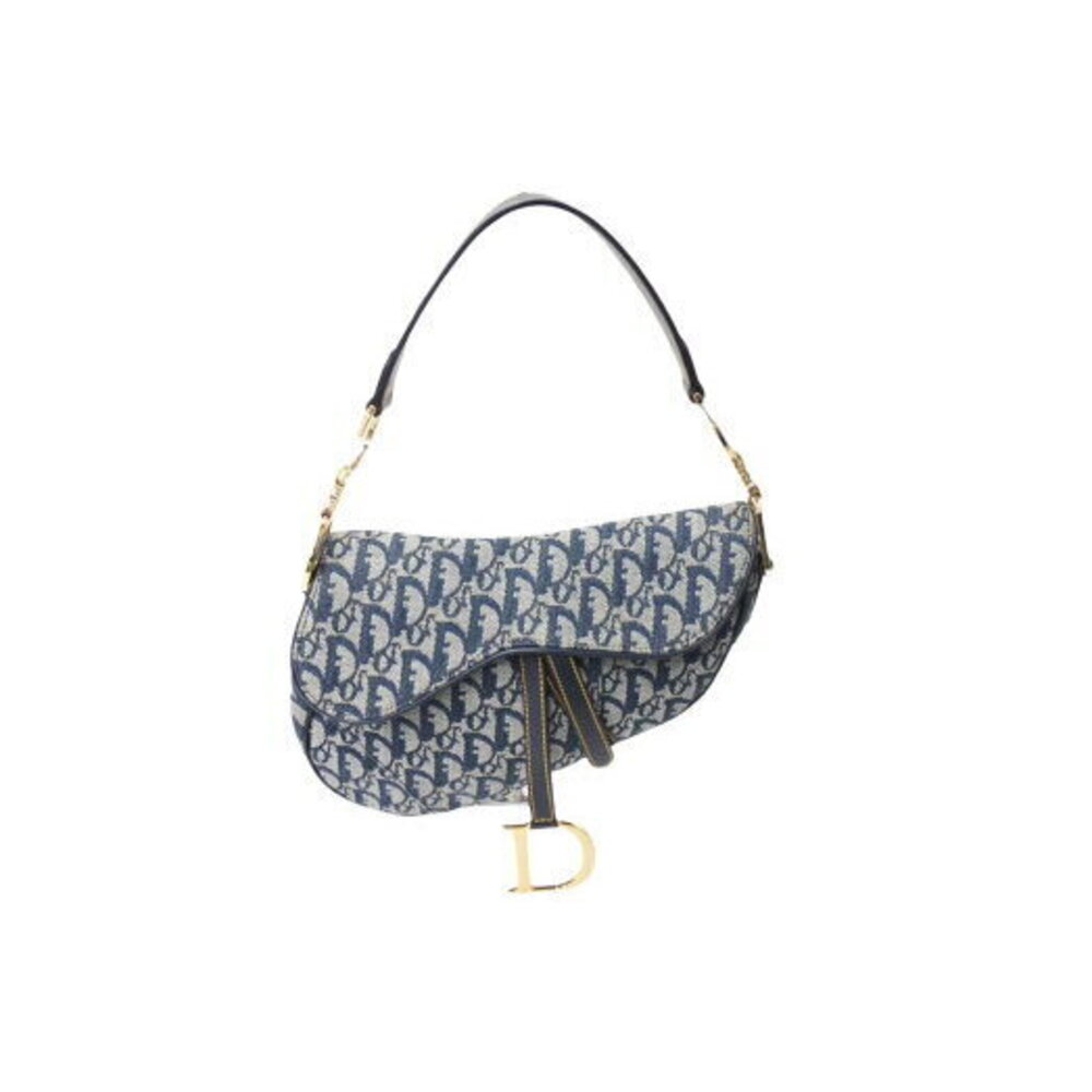 Christian Dior Saddle Bag Trotter Canvas Navy Blue